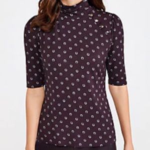 Ann Taylor Horseshoe Button Mock Neck Top